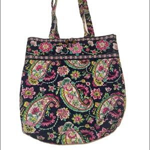 Vera Bradley Classic Tote Petal Paisley Navy Colorful Shoulder Bag